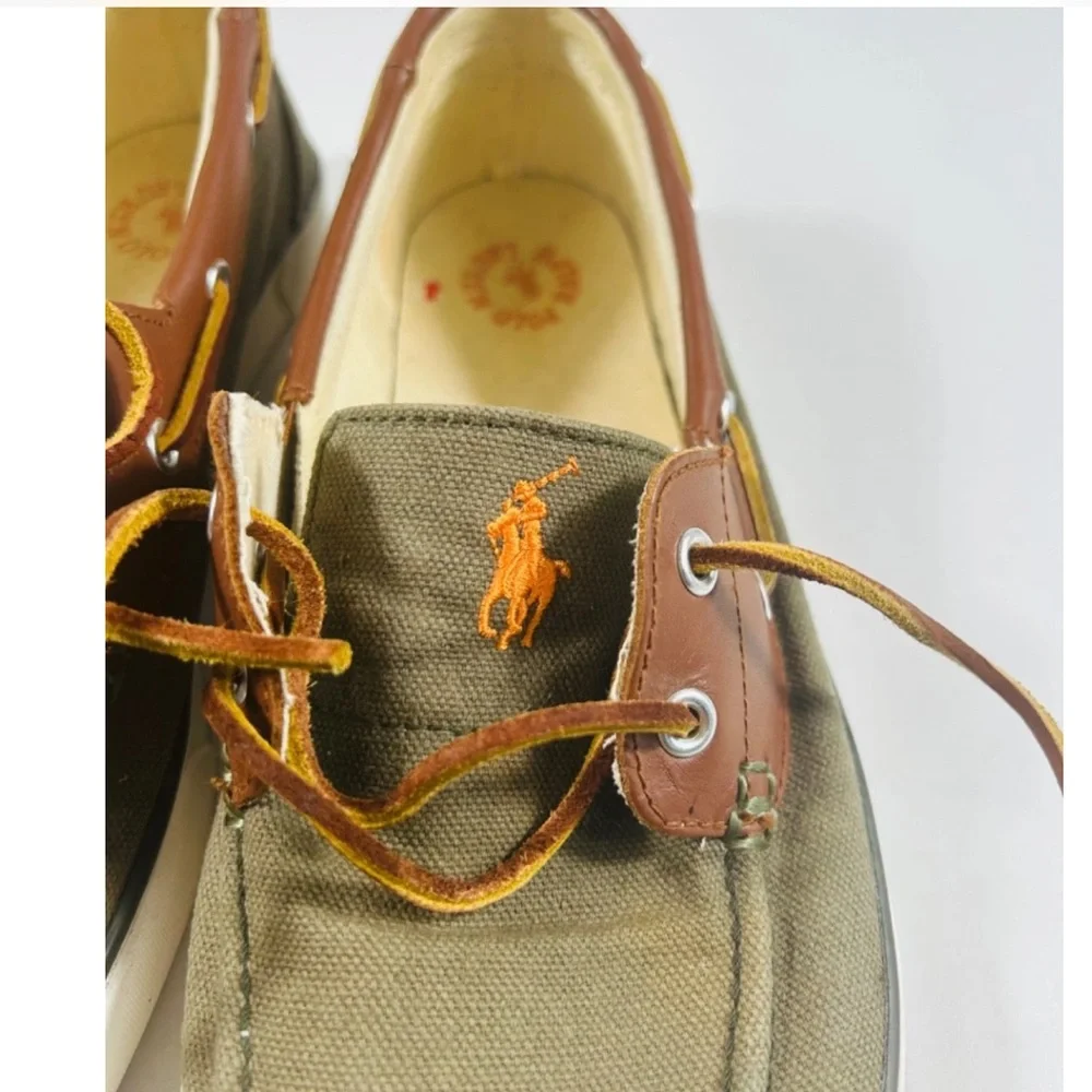 Polo Ralph Lauren Rylander Shoes Men SZ 10 Green Canvas Boat Shoe Preppy Classic